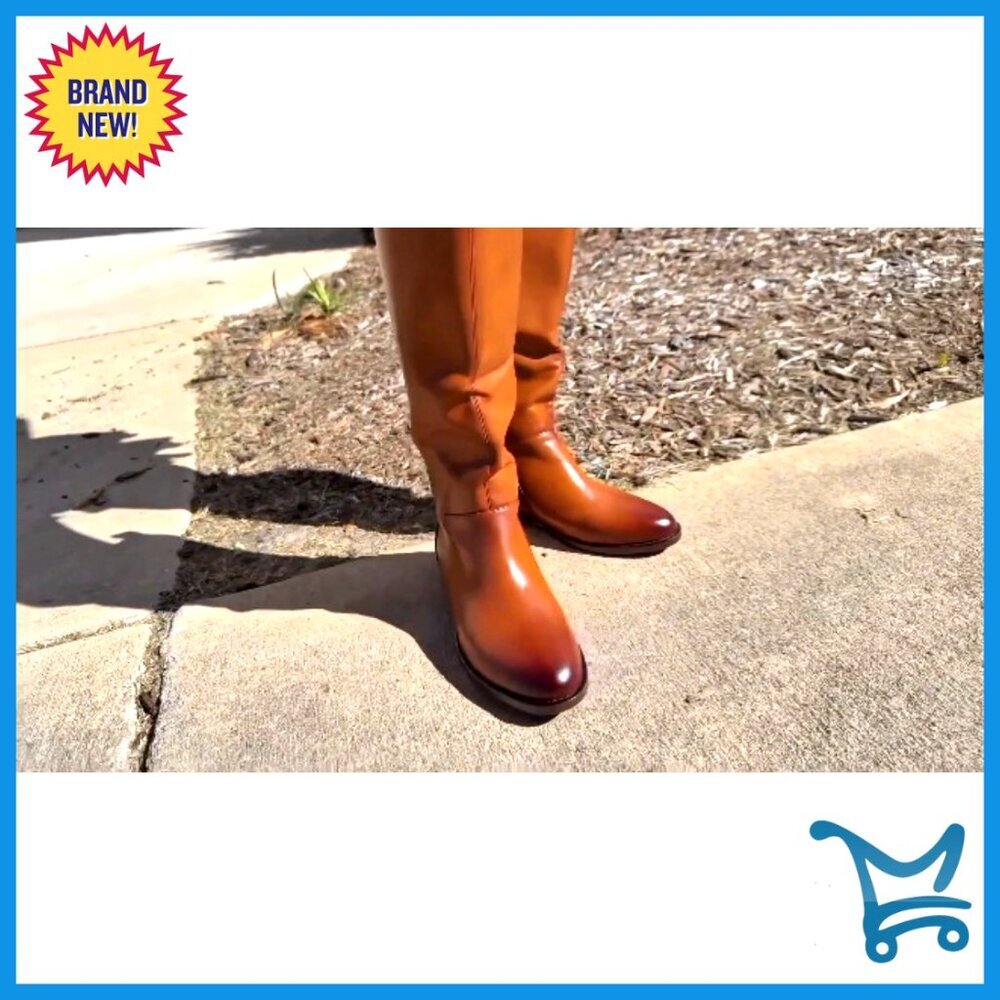 Knee High Flat Boots Round Toe Low Heel Side Zipper Riding Boots - Picture 7 of 7